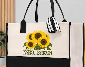 Personalized Sunflower Tote Bag: Custom Floral Gift