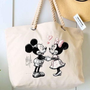 Retro Mickey and Minnie Mouse Tote Bag – Disney Valentines Gift image 1