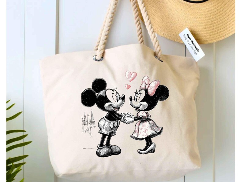 Retro Mickey and Minnie Mouse Tote Bag – Disney Valentines Gift image 1