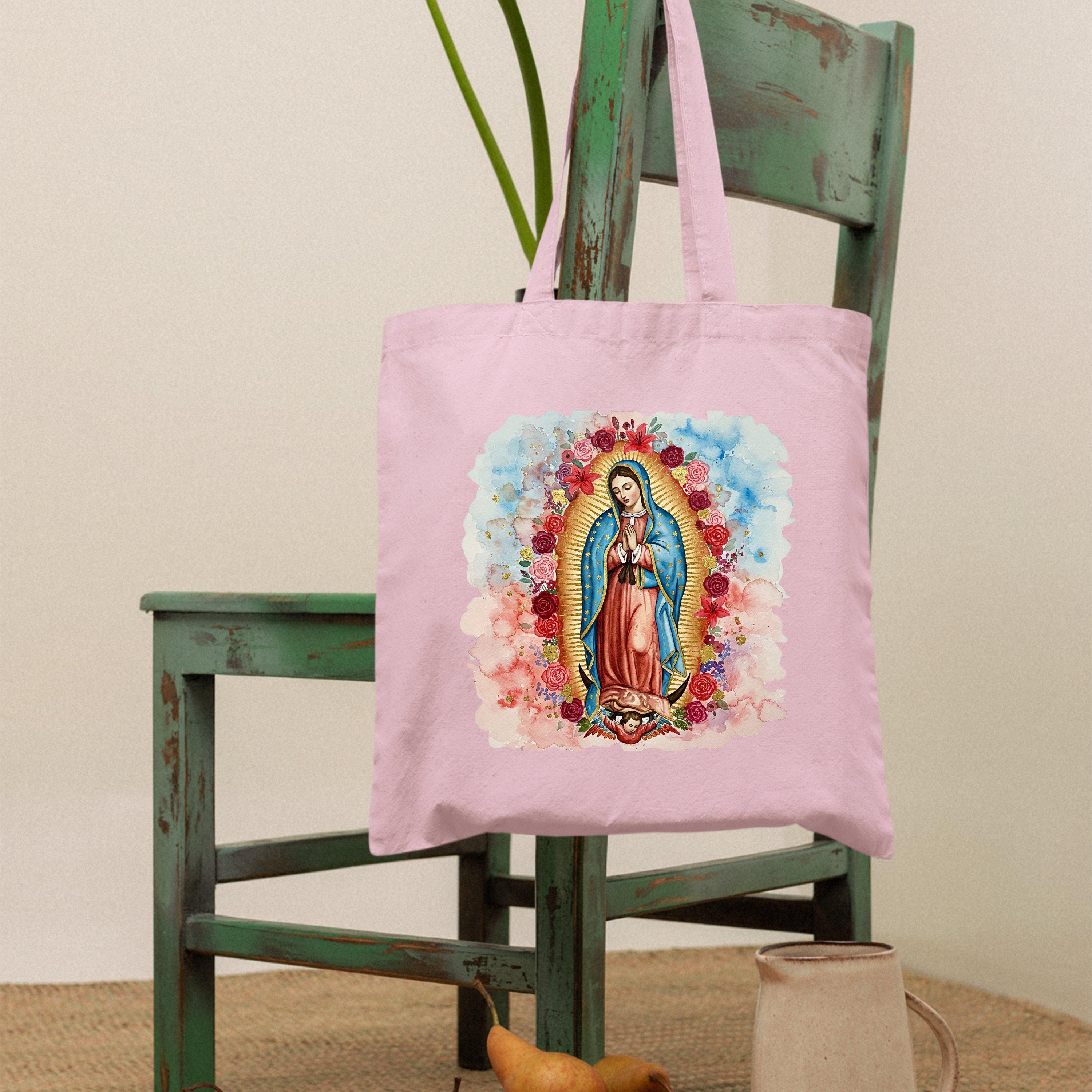 Watercolor Our Lady of Guadalupe Tote Bag: Floral Virgin Mary Christian ...