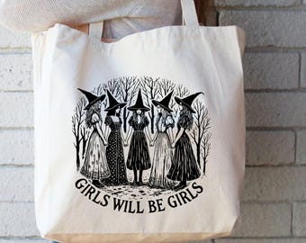 Vintage Witch Tote Bag: Girls Will Be Girls, Feminist Gift
