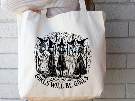 Vintage Witch Tote Bag: Girls Will Be Girls, Feminist Gift