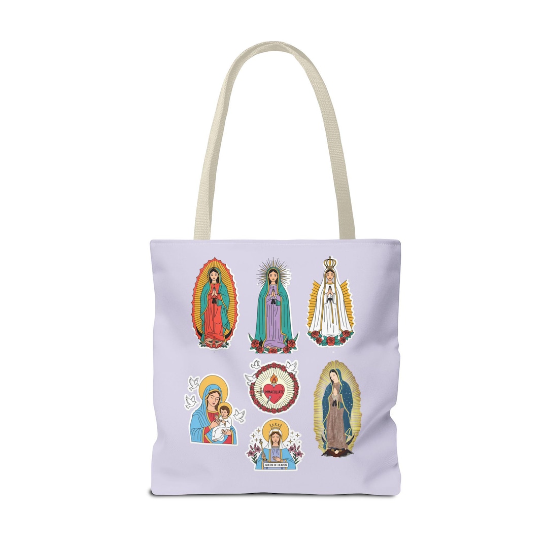 Catholic Virgin Mary Tote Bag: Sacred Heart & Our Lady of Guadalupe - Etsy