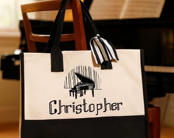 Personalized Piano Canvas Tote Bag – Music Teacher Gift