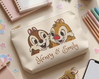 Personalized Disney Chip n Dale Cream Spun Polyester Makeup Accessory Pouch T-Bottom