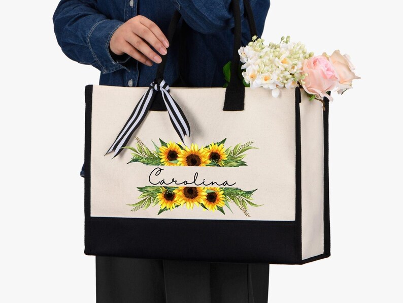 Personalized Sunflower Tote Bag: Custom Floral Gift Bild 4