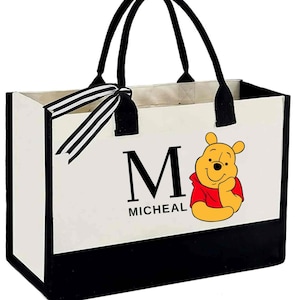 Custom Monogram Winnie The Pooh Bag, Personalized Name Disney Tote, Library Book Bag, Teacher Gift image 6