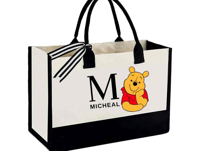 Custom Monogram Winnie The Pooh Bag, Personalized Name Disney Tote, Library Book Bag, Teacher Gift image 6