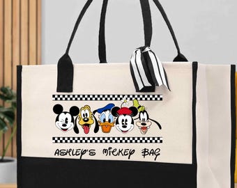 Personalized Mickey and Friends Tote Bag, Custom Disney Tote Bag, Disney Mickey Minnie Tote Bag, Disneyland Trip Bag, Gift for Disney Lover