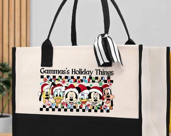 Custom Mickey & Friends Christmas Shopper, Minnie Donald Goofy Holiday Bag, Retro Disney Xmas Gift