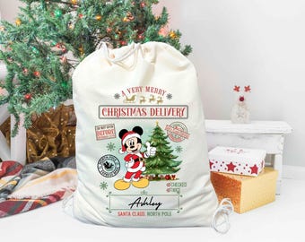 Custom Mickey Mouse Christmas Bag, Mickey Mouse Santa Sack, Christmas Gift Bag, Santa Claus Bag, Add Your Name Bag, Kids Christmas Gift Bag