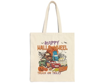 Happy Hallowheel truck or treat Tote | Halloween cars pumpkin design