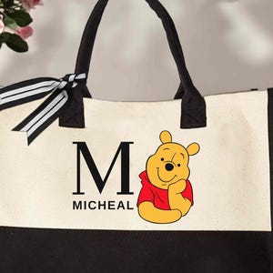Custom Monogram Winnie The Pooh Bag, Personalized Name Disney Tote, Library Book Bag, Teacher Gift image 5