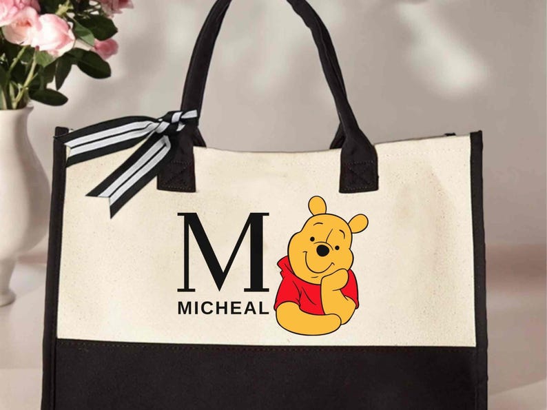 Custom Monogram Winnie The Pooh Bag, Personalized Name Disney Tote, Library Book Bag, Teacher Gift image 5