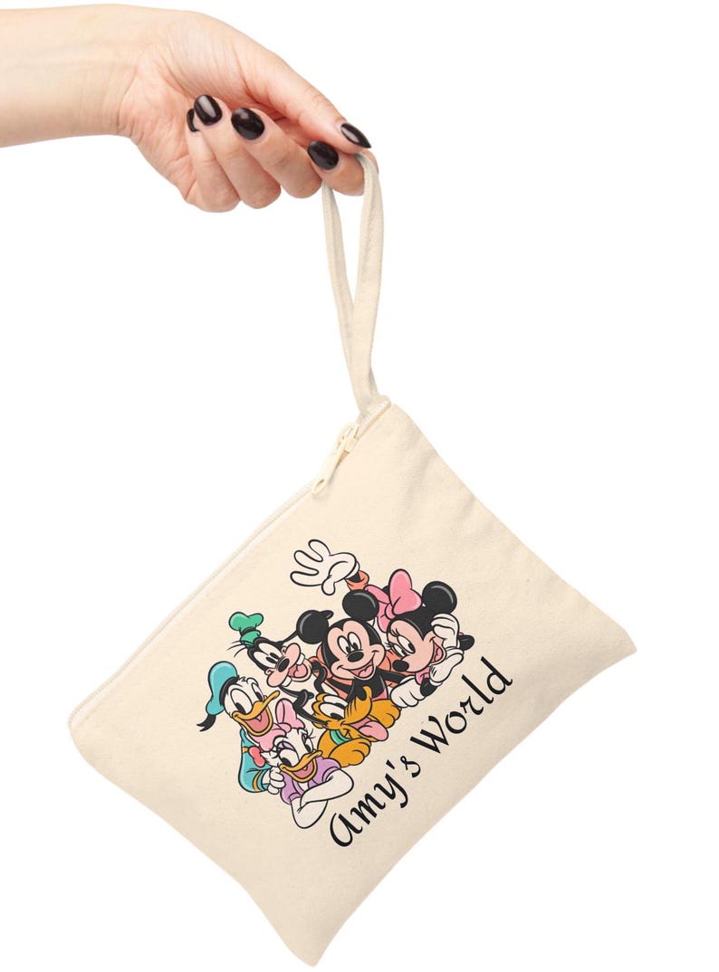 Aangepaste Mickey Mouse-tas, gepersonaliseerde kinderportemonnee, Minnie & Friends-accessoiretas, portemonnee Disneyland Trip-munten, Disney-make-uptas afbeelding 3