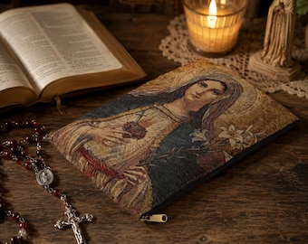 Catholic Immaculate Heart of Mary Spun Polyester Accessory Rosary Pouch Gold Zipper