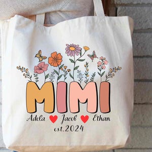 Custom Grandma Tote Bag, Personalized Mimi Gift with Grandkids&#39; Names, Cute Grandma Bag, Mothers Day Gift for Grandmother, Custom Nana Tote