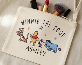 Winnie the Pooh Zipper Pouch Ashley Personalized Pouch Tigger Piglet Eeyore Makeup Bag Disney Trip Essentials Custom Canvas Cosmetic Bag