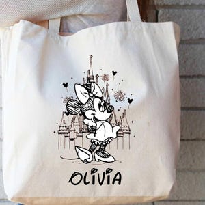 Personalized Retro Minnie Mouse Tote Bag, Disney Trip Bag image 1