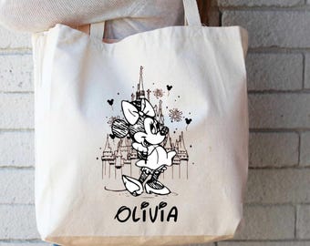 Custom Retro Disney Minnie Bag, Vintage Minnie Tote Bag, Personalized Girls Disney Trip Bag, Disneyland Tour Girls Bag, Custom Minnie Bag