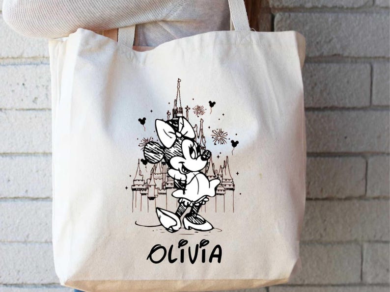 Personalized Retro Minnie Mouse Tote Bag, Disney Trip Bag image 1