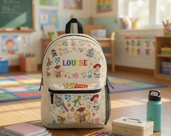 Personalized Disney Toy Story Woody Buzz Cream Polyester Kids School Backpack 13L