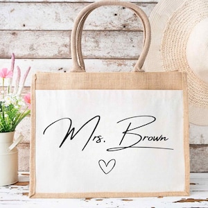 Personalised Teacher Bag, Custom Teacher Stuff Bag, Teacher Jute Tote Bag, Teacher Gift, TA Gift, Thank You Teacher Present, Jute Lunch Bag
