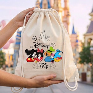 Disney 2026 Trip Drawstring Bag, Mickey Minnie Mouse Matching Family Vacation Cinch Sack, Custom Kids Backpack, Disney World Travel Gift