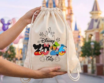 Personalized Disney Trip Drawstring Bag, Mickey Mouse Vacation Tote