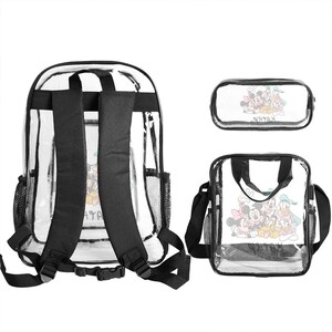 Juego de 3 mochilas transparentes de Mickey Mouse Friends: mochila transparente personalizada, bolsa para el almuerzo y estuche para lápices. Juego de mochilas escolares Disney para niños. imagen 10