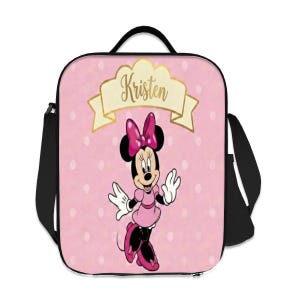 Bolsa de almuerzo isotérmica personalizada de Minnie Mouse de Disney, color rosa con lunares, para niñas. imagen 7