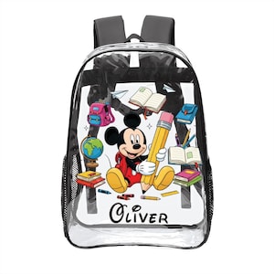 Personalized Mickey Mouse Clear Backpack for Kids – Custom Disney Transparent School Bag with Side Pockets, Cute Back To School Gift Bag image 1