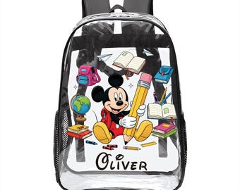 Personalized Mickey Mouse Clear Backpack – Kids Disney School Bag