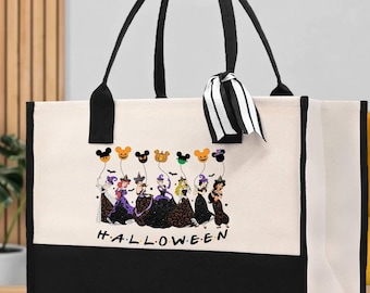 Disney Princess Halloween Witches Canvas Tote Bag Heavyweight Ribbon Handle 16x12