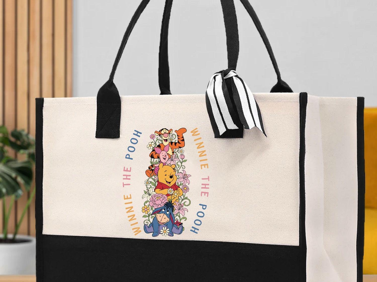 Winnie The Pooh Canvas Tote Bag With Disney Characters, Large Disney Traveling Bag, Cute Eco Friendly Travel Bag, Winnie Pooh Lover Gift Bag