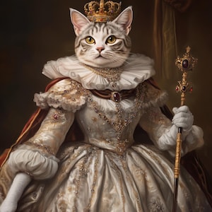Custom Royal Cat Portrait, Personalized Dog Portrait From Photo, Pet