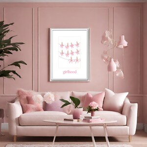 Arredamento della camera Coquette, arte della parete coquette, Estetica Coquette, Arredamento della camera Coquette, Poster vintage con fiocco rosa, Arte murale fatta a mano, Arredamento della camera