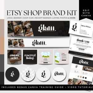Modern Luxe Black Canva Editable Etsy Branding Kit, Etsy Store Editable Shop Banner Template, Shop Photo, Thank You Business Card