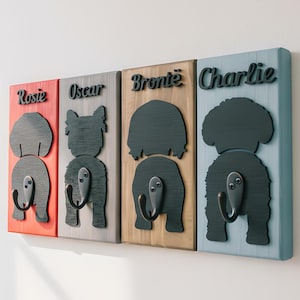 Spersonalizowany wieszak na smycz dla psa – Drewniany uchwyt na smycz – Niestandardowy wieszak na smycz dla zwierząt – Prezent dla nowego szczeniaka