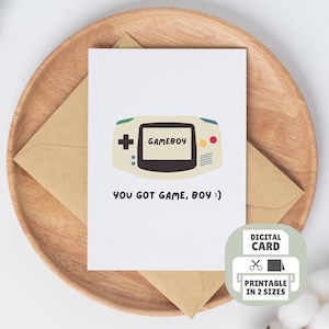Afdrukbare wenskaart You Got Gameboy, verjaardagskaart gamer, jubileumcadeau voor Nintendo-fan, Pokemon-cadeaunota, vintage console woordspelingkaart