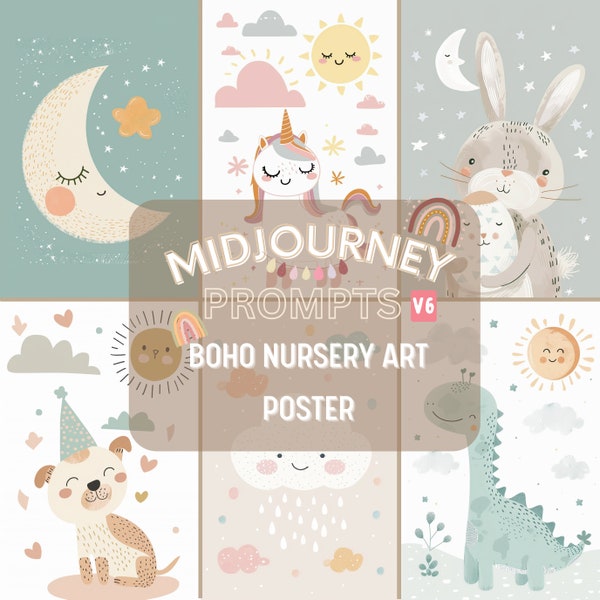 Midjourney Prompts for Boho Art Prints Posters Prompts for Midjourney v6 Boho Nursey Poster Prompts   for Digital Art Instant Download