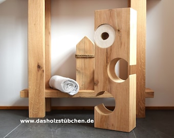 Toilettenpapierhalter Holz stehend – Toilettenpapierhalter Eiche massiv, WC Papierhalter stehend freistehend, Badaccessoires Holz