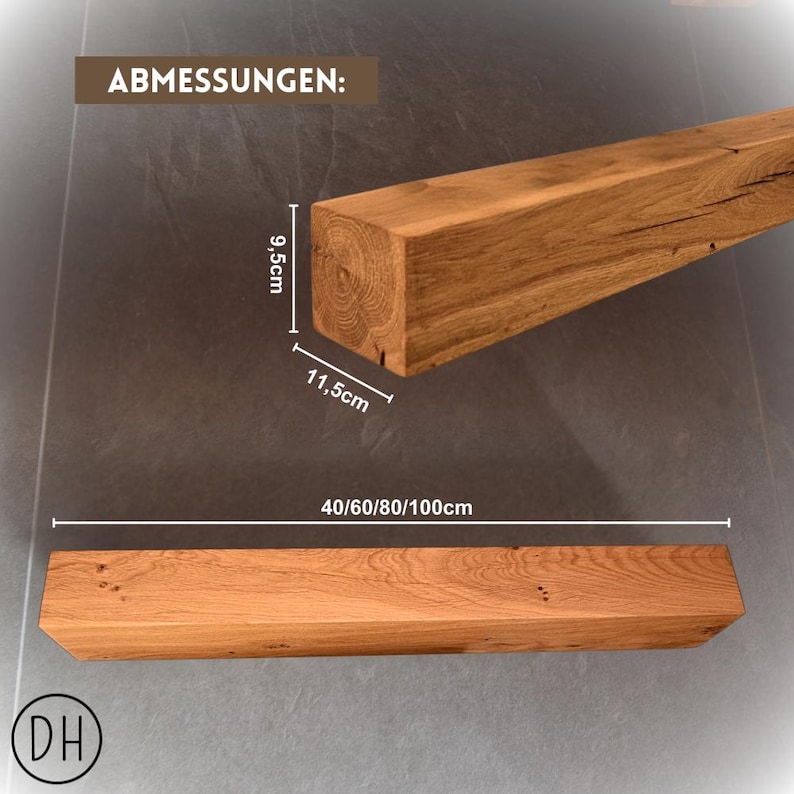 Wandregal eiche – Wandregal holz aus massiver Eiche – Eiche massiv Regal schwebend – Rustikales Wandboard Holz – Handgefertigtes Regal immagine 8