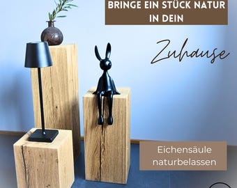 Blumensäule Holz Eiche massiv – Holzsäule Eiche – Dekosäule Holz – Holzblock Deko, Holzstele Deko, Pflanzenständer Holz handgefertigt, Natur