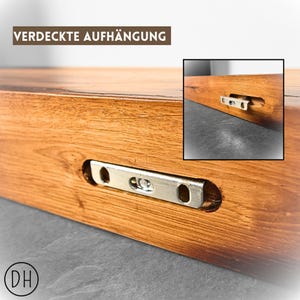 Wandregal eiche – Wandregal holz aus massiver Eiche – Eiche massiv Regal schwebend – Rustikales Wandboard Holz – Handgefertigtes Regal immagine 6