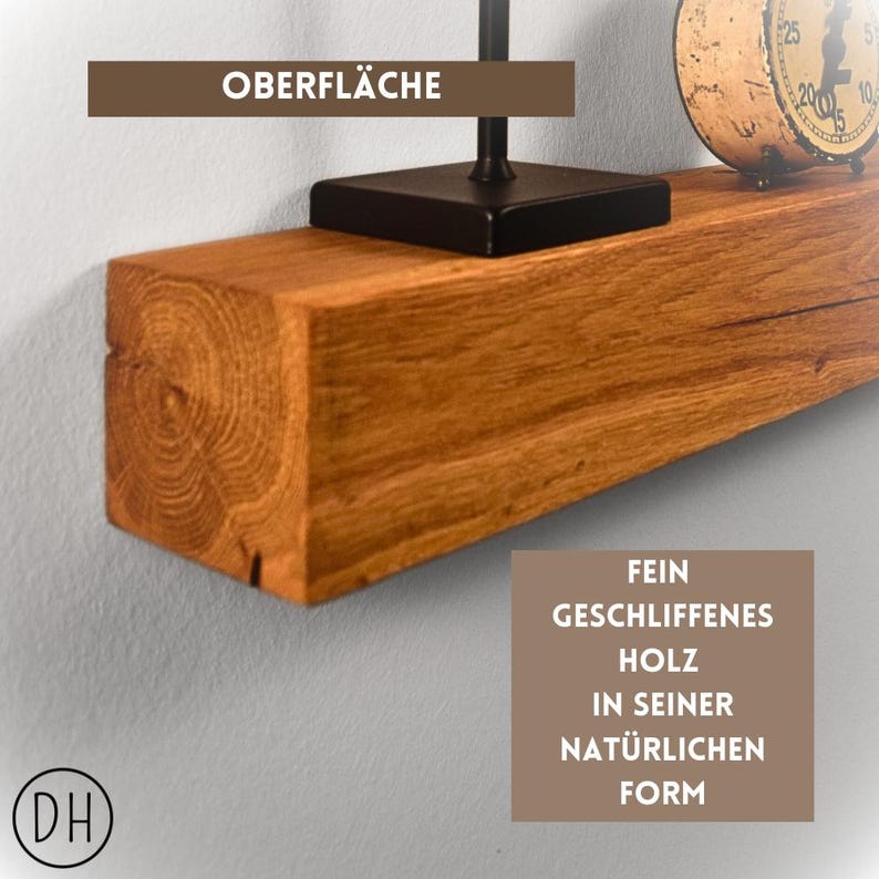 Wandregal eiche – Wandregal holz aus massiver Eiche – Eiche massiv Regal schwebend – Rustikales Wandboard Holz – Handgefertigtes Regal immagine 4