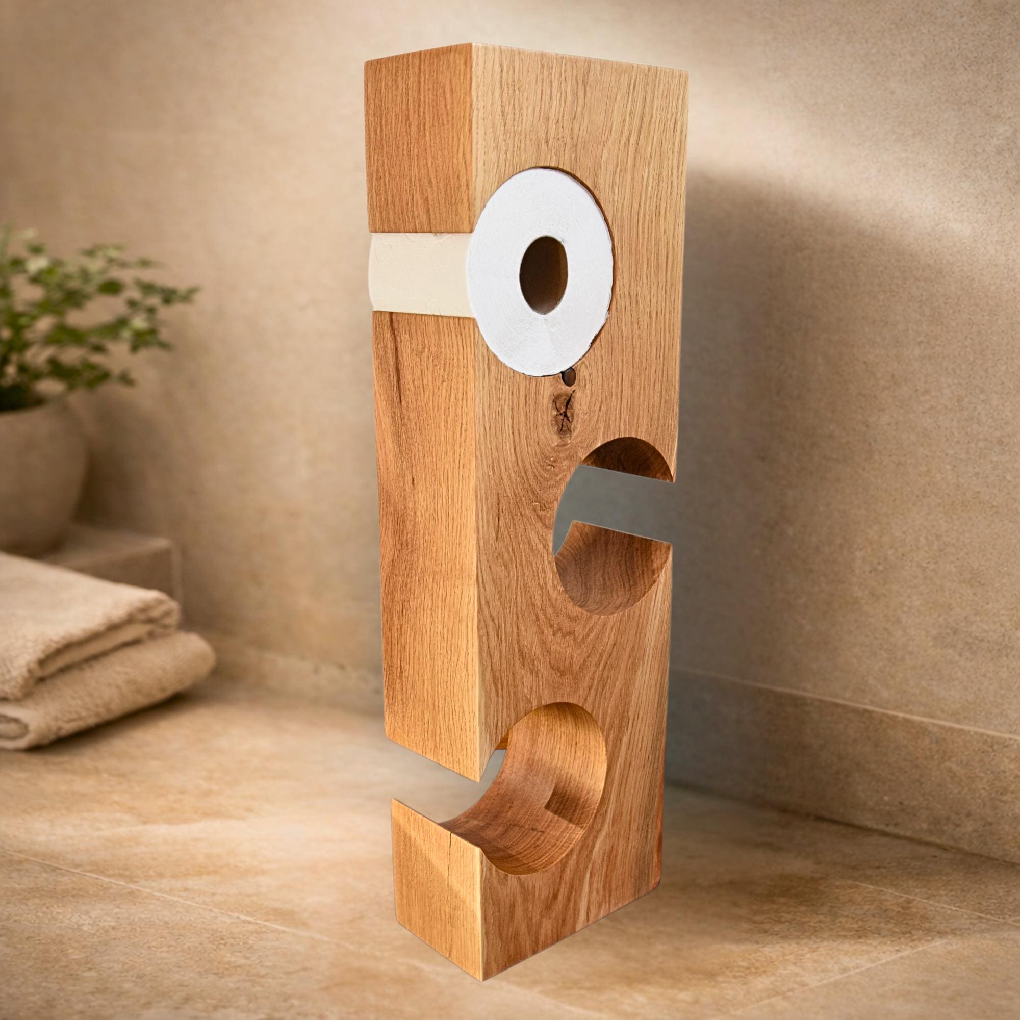 Toilettenpapierhalter Holz stehend – Toilettenpapierhalter Eiche, WC Papierhalter stehend freistehend, Holz Toilettenpapierhalter modern Bad