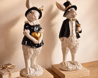 Osterhasen Deko – Osterdeko Figuren und Osterhasen Set, stilvolles Hasenpaar als moderne Frühlingsdeko & Geschenkidee