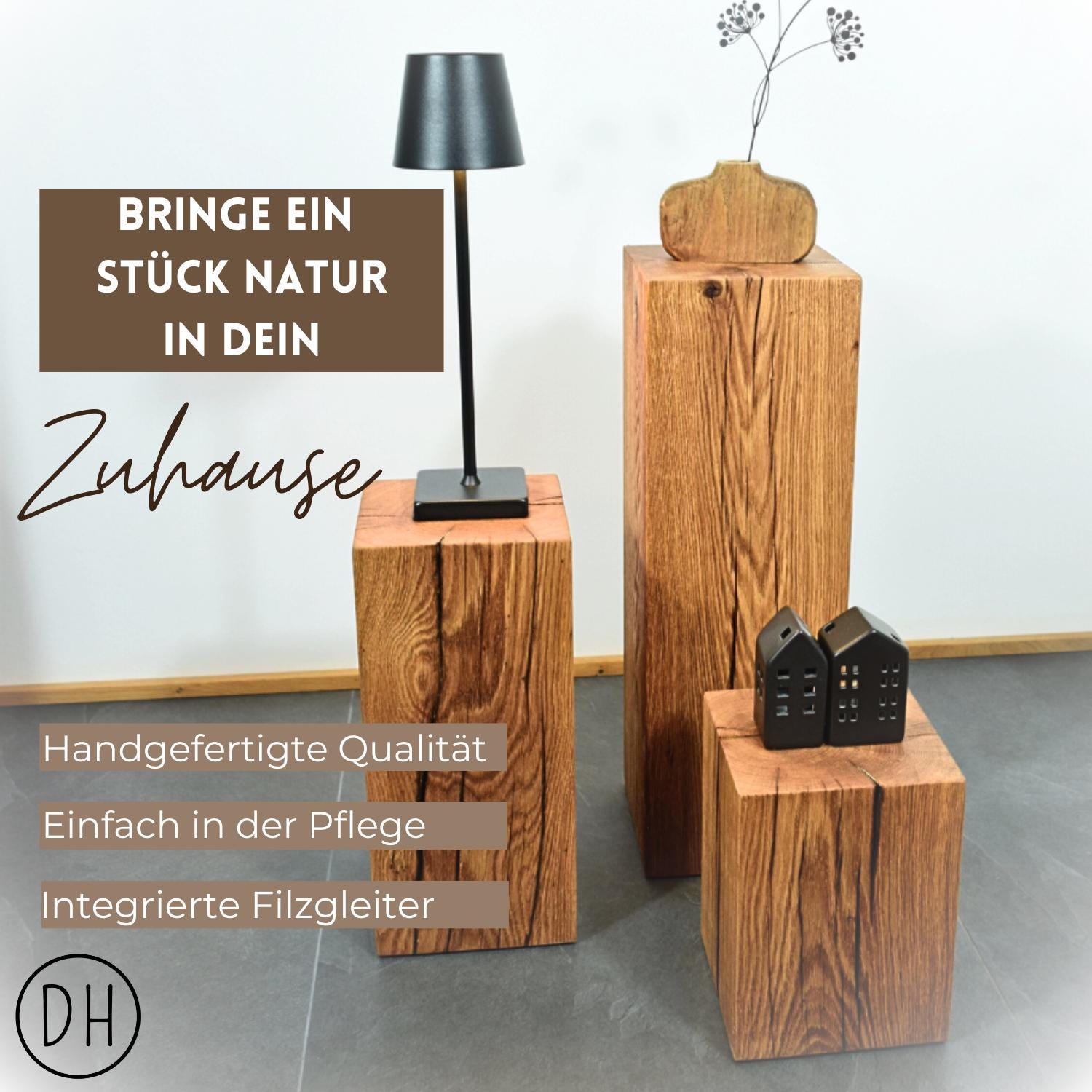 Holzsäule Deko aus Eiche – handgefertigter Deko Holzblock – Holzblock Eiche – natürlich, edel & stilvoll – jedes Stück ein Unikat