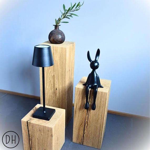 Holzblock Deko Eiche massiv – Holzstele Deko – Pflanzenständer Holz – Holzpodest Deko – Blumenständer Holz – handgefertigte Holzsäule, Natur